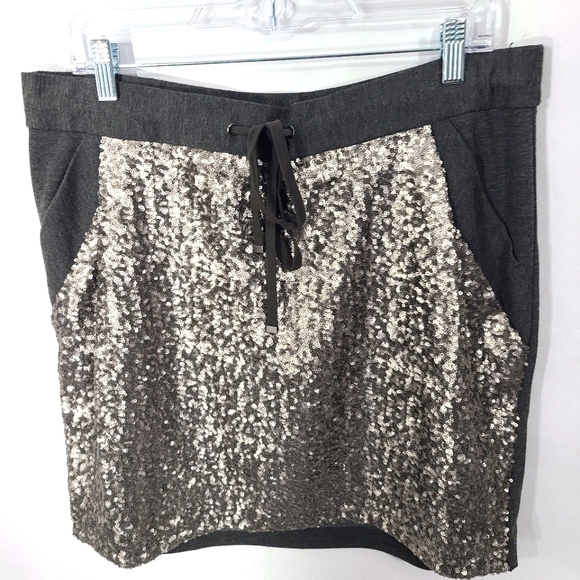 Ann Taylor Dresses & Skirts - Ann‎ Taylor Women's Size Large L Grey Sequin Mini Skirt Front Tie Pockets